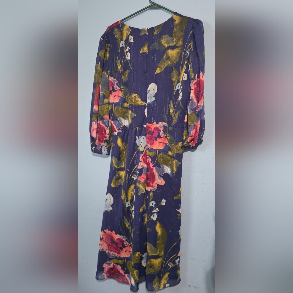 Julia Jordan Navy Floral Long Sleeve Midi Dress 12 Cottagecore Girlhoodcore - Picture 3 of 4